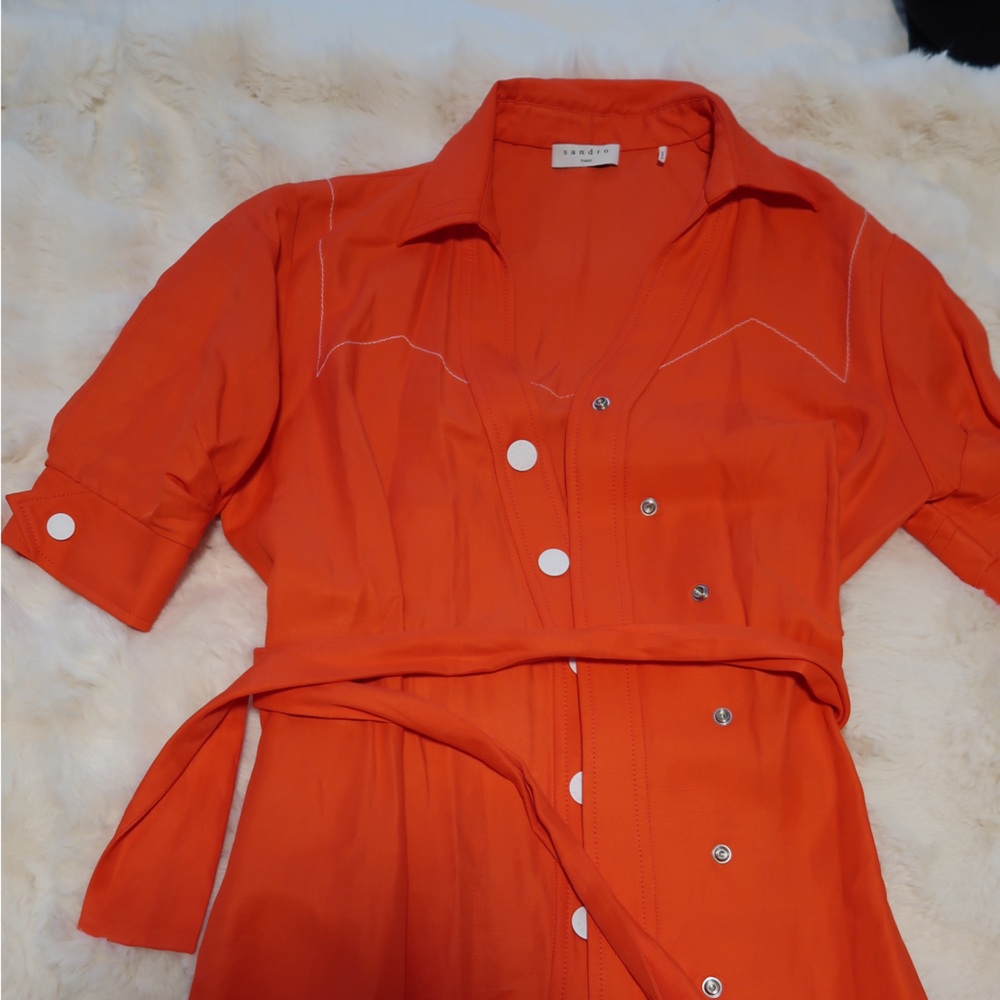 Sandro Paris Button-Up Dress with Belt